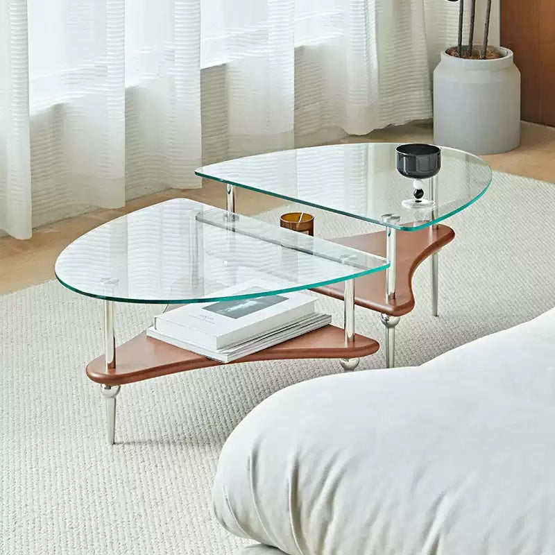 不鏽鋼實木玻璃茶几