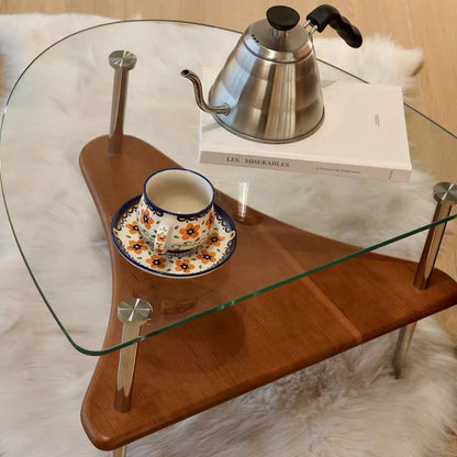 不鏽鋼實木玻璃茶几