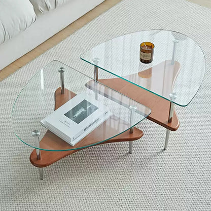 不鏽鋼實木玻璃茶几