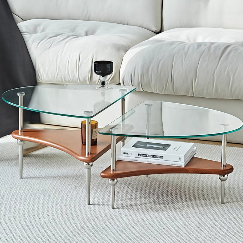 不鏽鋼實木玻璃茶几