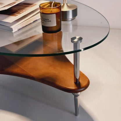 不鏽鋼實木玻璃茶几