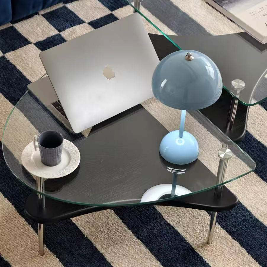 不鏽鋼實木玻璃茶几