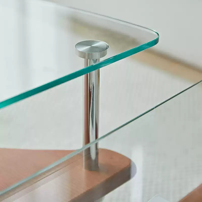 不鏽鋼實木玻璃茶几